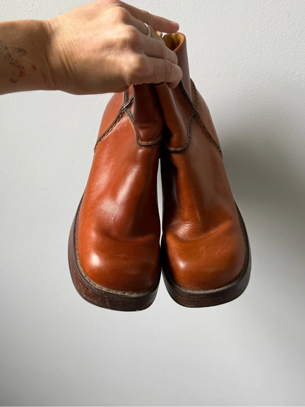 VTG Y2K FRYE Villager Leather Platform Chunky Boots Ankle Boots Brown Size 8